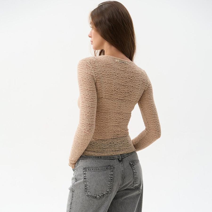 Fall Winter Women's New Fashion Crew Neck Sexy Sheer Long Sleeve Slim Fit Undershirt Top