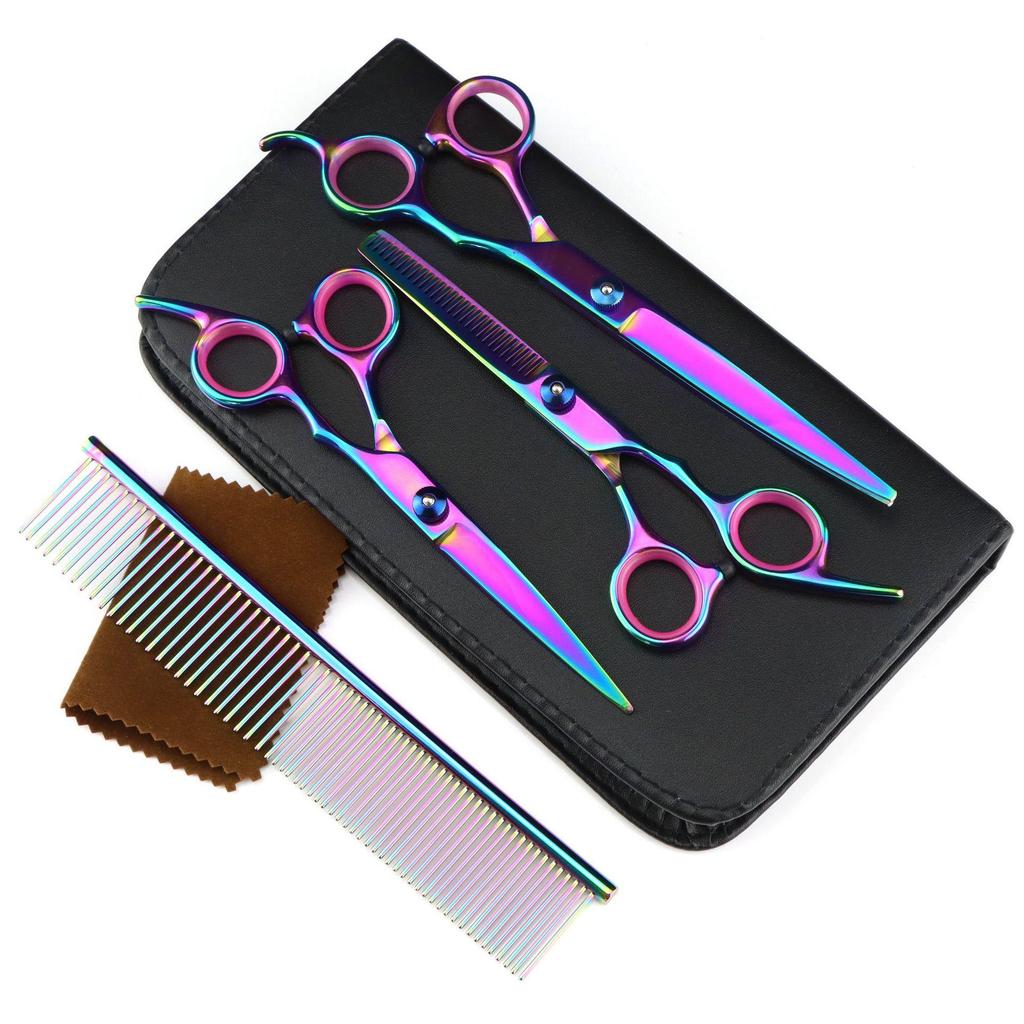 7.0" Electroplated Pet Grooming Scissors Set - Includes Straight Shears & Steel Comb