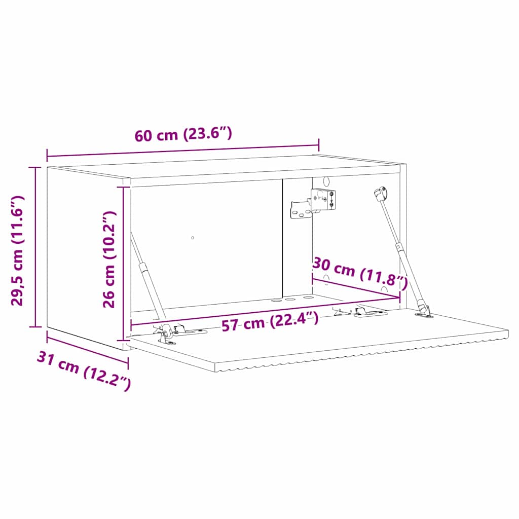 Wall Mounted TV Cabinet Smoked Oak Finish 60 x 31 x 29.5 cm
