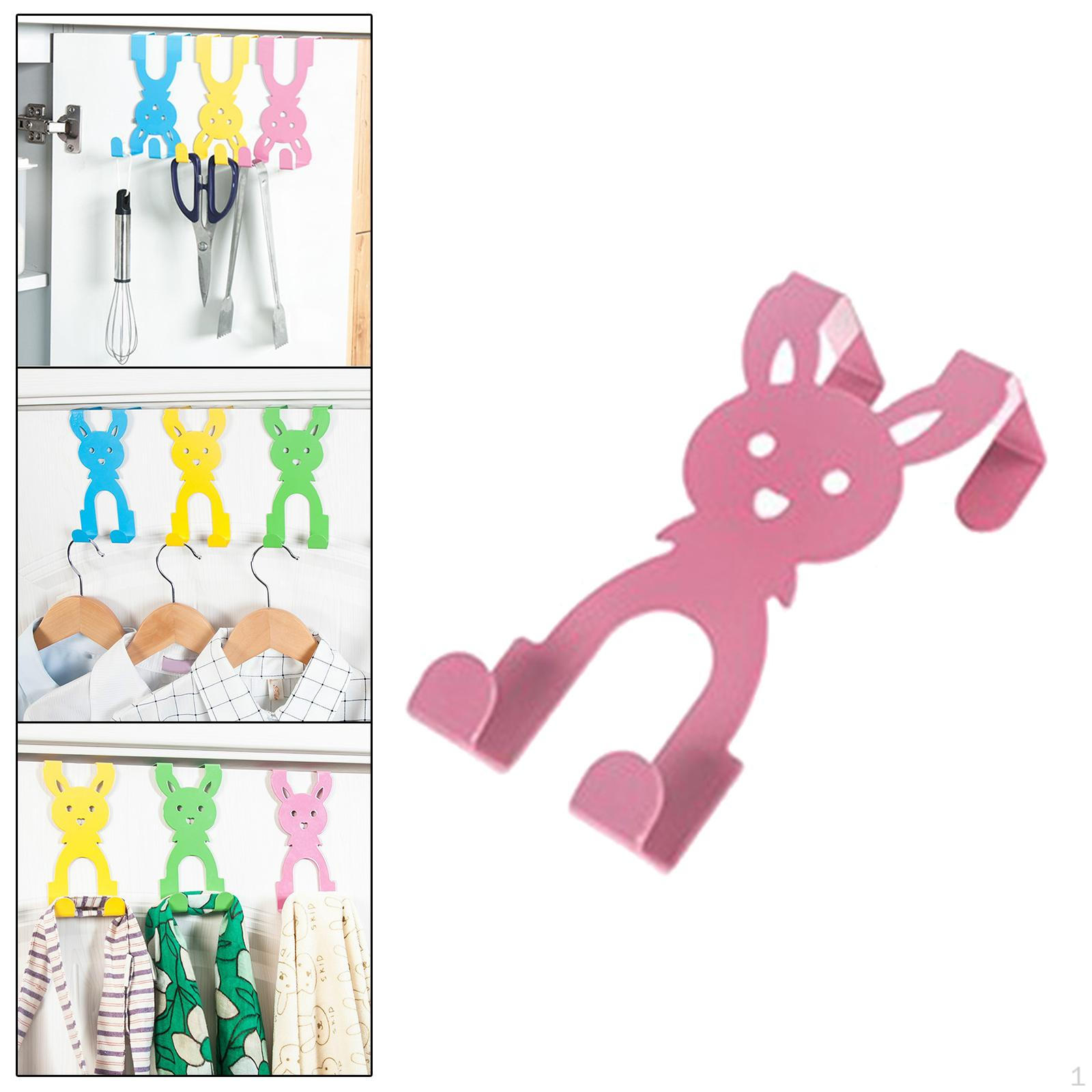 Dual Hooks Hanger, Over The Door Hook, No Punching, Rabbit Shape Coat Hooks, Iron and Sturdy, розовый