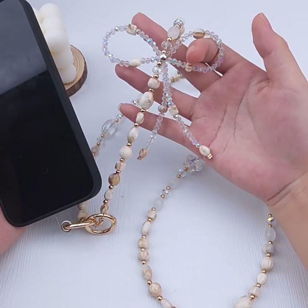 Bowknot Mobile Phone Lanyard Flower Beads Phone Neck Straps  Phone Case Hanging