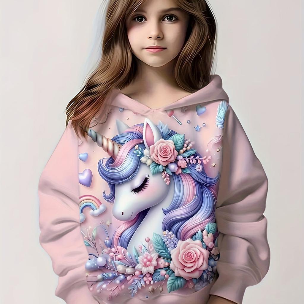Kids Clothes Girl Hoodies Long Sleeve Cartoon 3D Print Children Spring Fall Clothes Casual Cute Outdoor Child Girl Clothes Tops