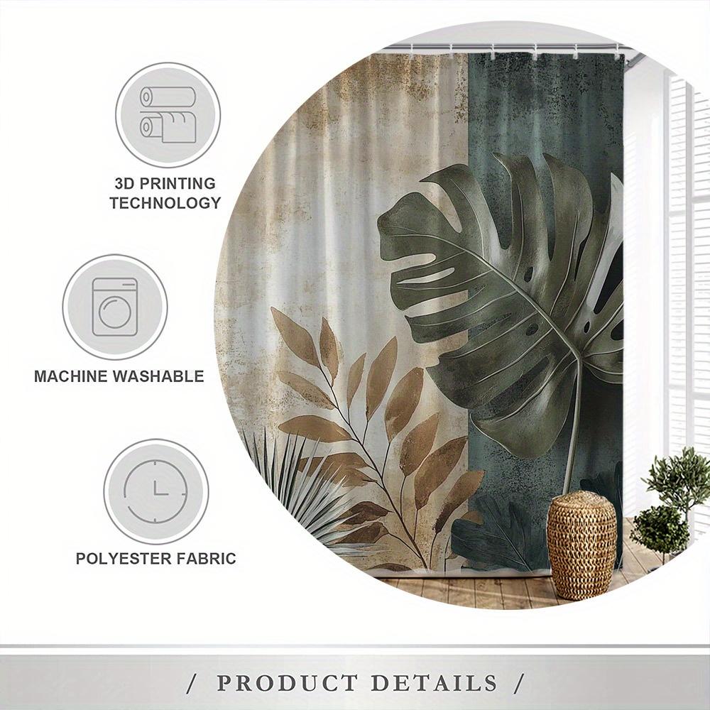 1pc Tropical Leaf Shower Curtain - Vibrant Rainforest Design, Polyester, 72x72 Inches, Includes Hooks, Modern Bathroom Decor