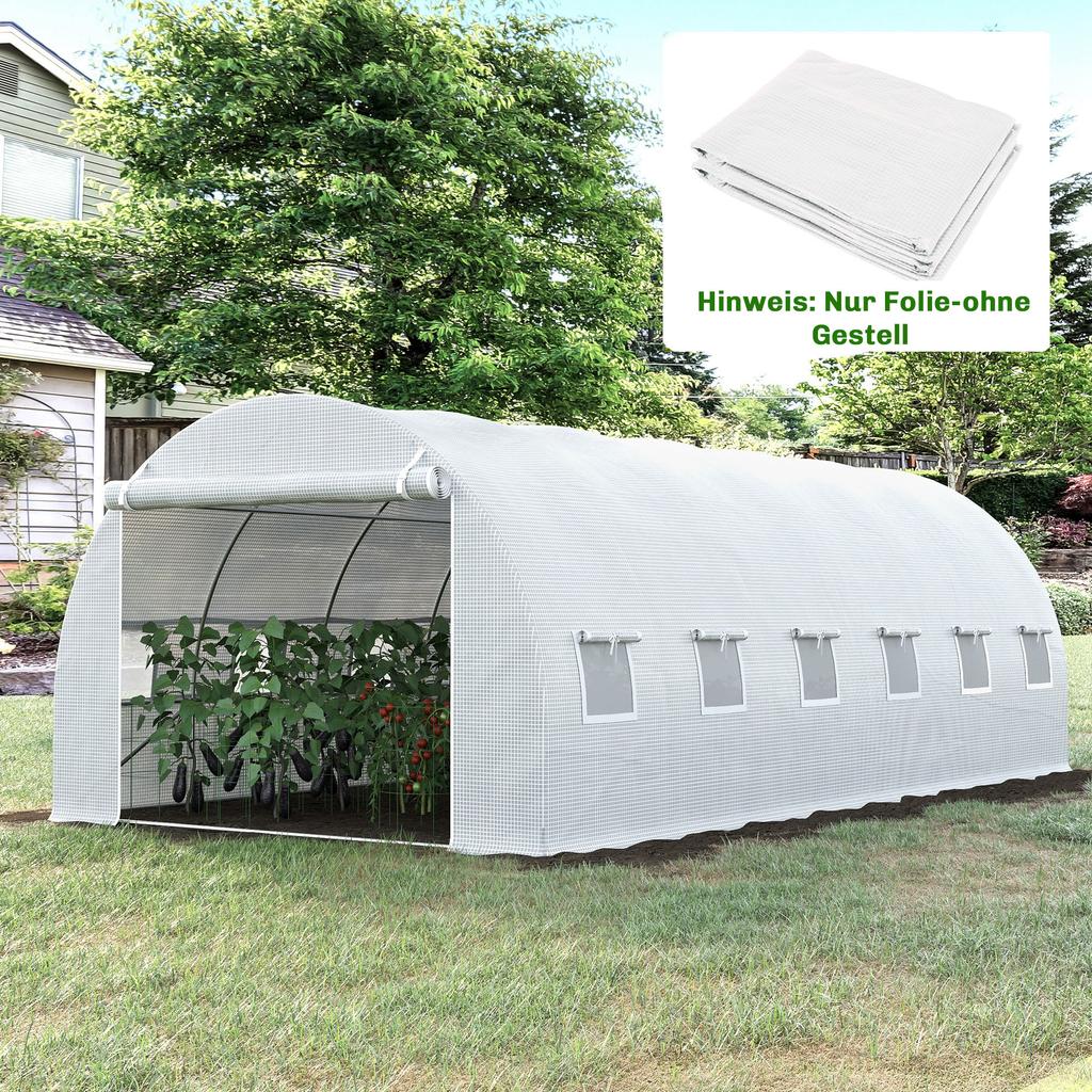 Greenhouse Replacement Cover ONLY Winter Garden Plant PE Cover with Roll-up Windows Door, 6 x 3 x 2m White