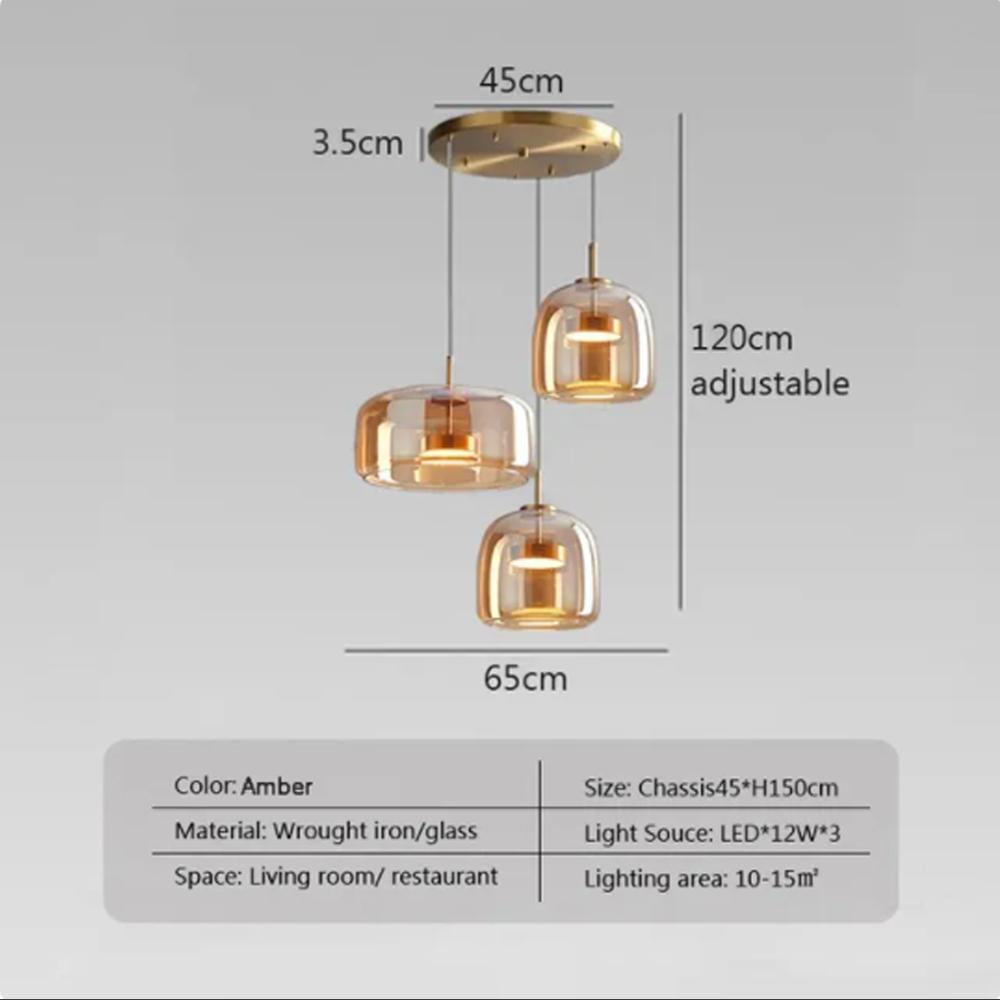 LED Pendant Glass 3 Heads Amber Anthracite For Living Room Dining Table Hotel Bar Office Indoor Turn Decorative Lighting Fixture