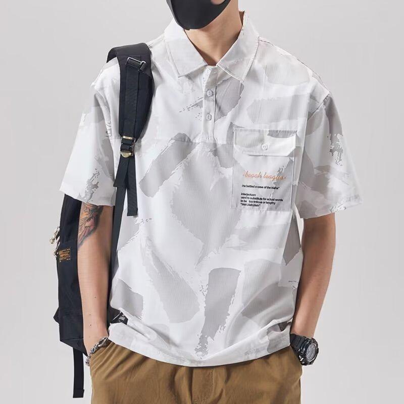 

Men s American Retro Short-Sleeve Polo Shirt - Summer Workwear Design with Cool Five-Point Sleeves XL білий