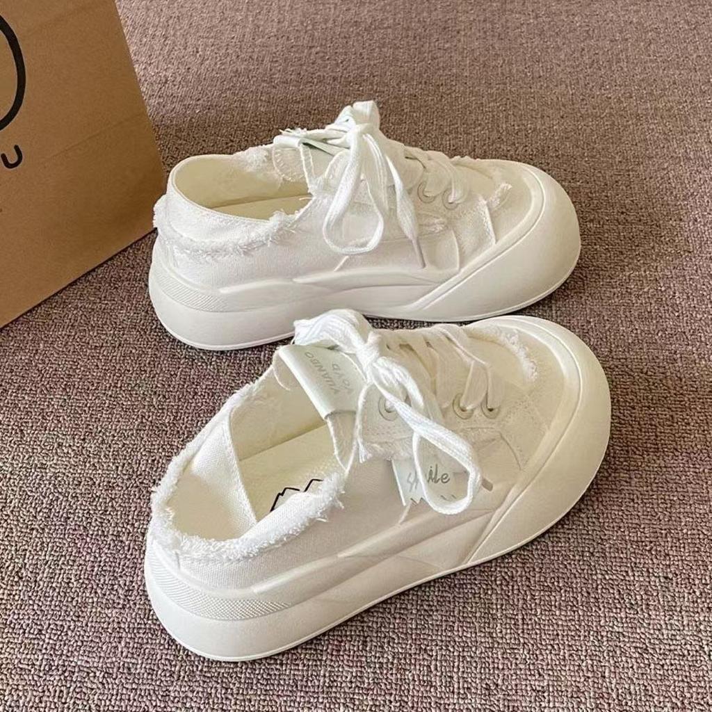 College spring and summer two wear women's canvas shoes new thick baseplate shoes little white shoes thin breathable bread women