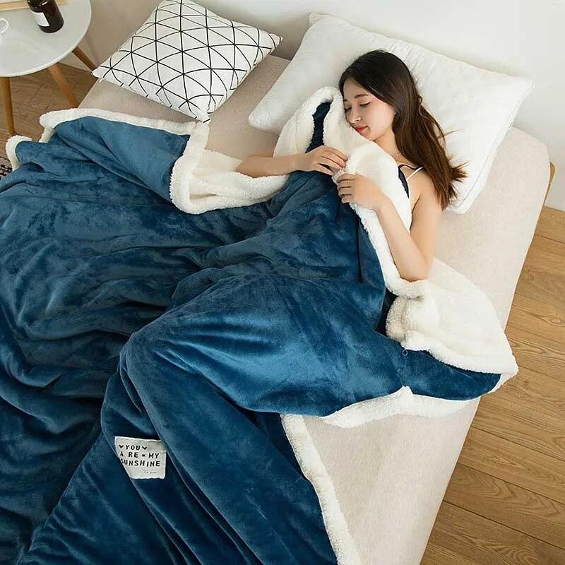 

Двойное утолщенное кашемировое одеяло из ягненка для кровати, дивана, зимнее теплое уютное одеяло для офиса, покрывало из кораллового флиса 180x200cm