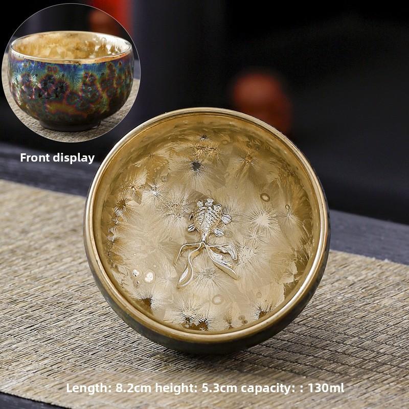 Silver-inlaid Colorful Peacock Gilded Jianzhan Kung Fu Tea Cup Personal Exclusive Master Cup Pure Hand-made Tea Cup