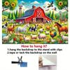 One large farm animal backdrop with a red barn, horses, sheep and chickens - 8x6 feet rural style party backdropDJH