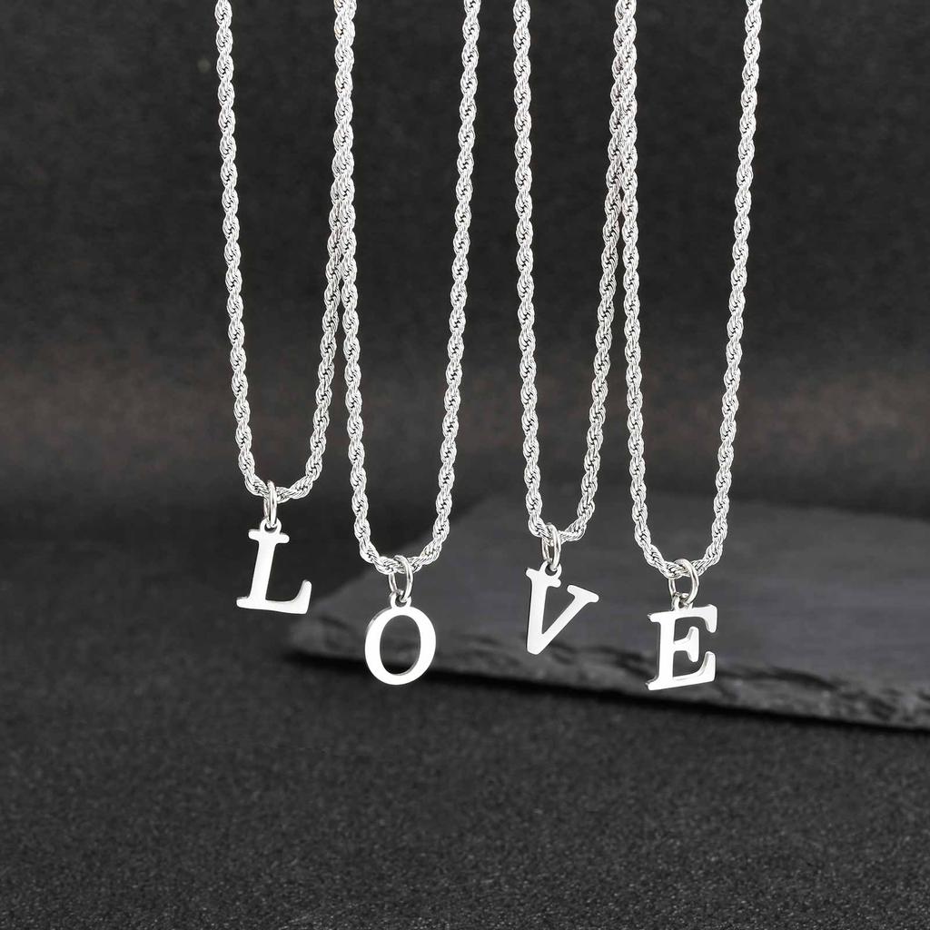 Collar Inicial Letra A-Z para Hombre Vnox, Cadena de Cuerda de Acero Inoxidable Impermeable de 60 cm, Cadenas O-chain Cubanas, Collares con Colgante de 26 Letras
