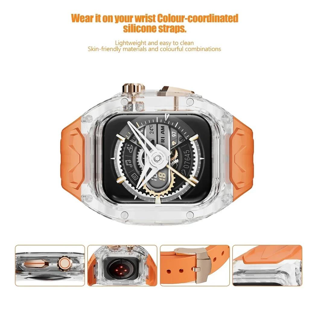 Transparent Modification Kit For Apple Watch Series11 46mm Strap 45mm 41mm Case for IWatch Series 10 9 8 7 44mm 40mm 654SE Rubber Band Refit Mod