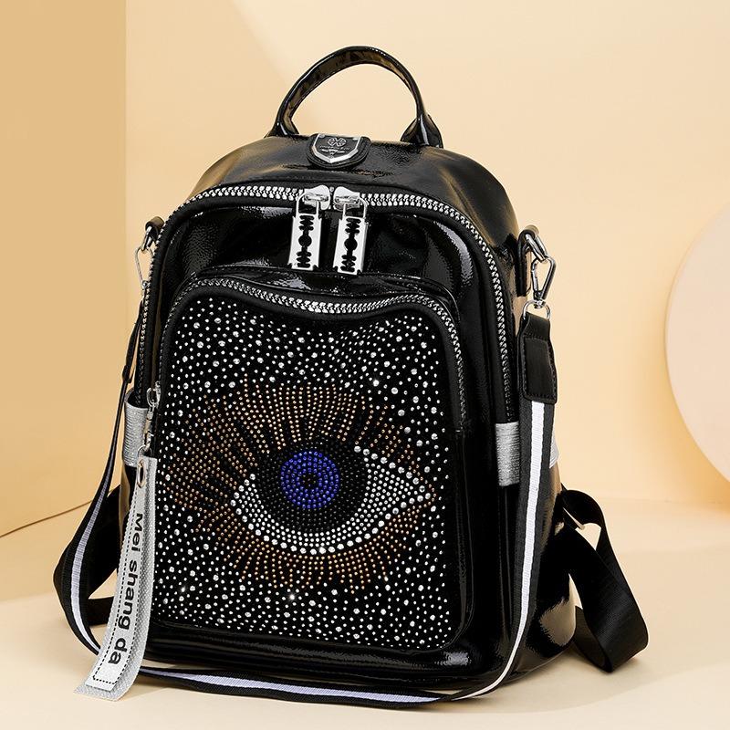 Hot Diamond Backpack Women's New Fashion Versatile Personality Big Eyes Large Capacity Dual-Purpose Backpack Trend