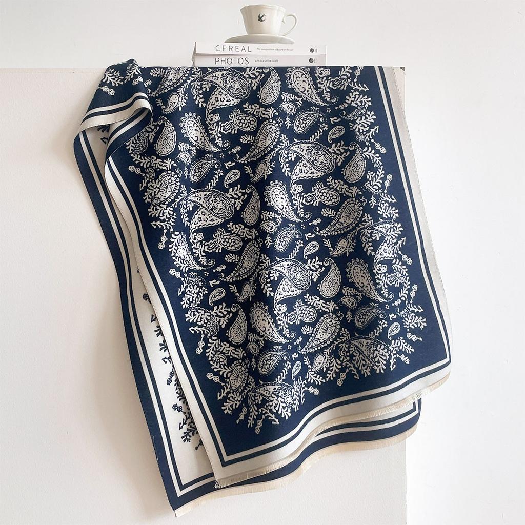 Winter High Grade Faux Cashmere Shawl Women Black Vintage Classic Paisley Floral Motif Thick Cozy Warm Large Wrap Scarf