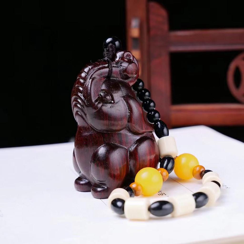 Sandalwood Pixiu Handheld Carved Pendant Ornament - Douyin Craft Gift