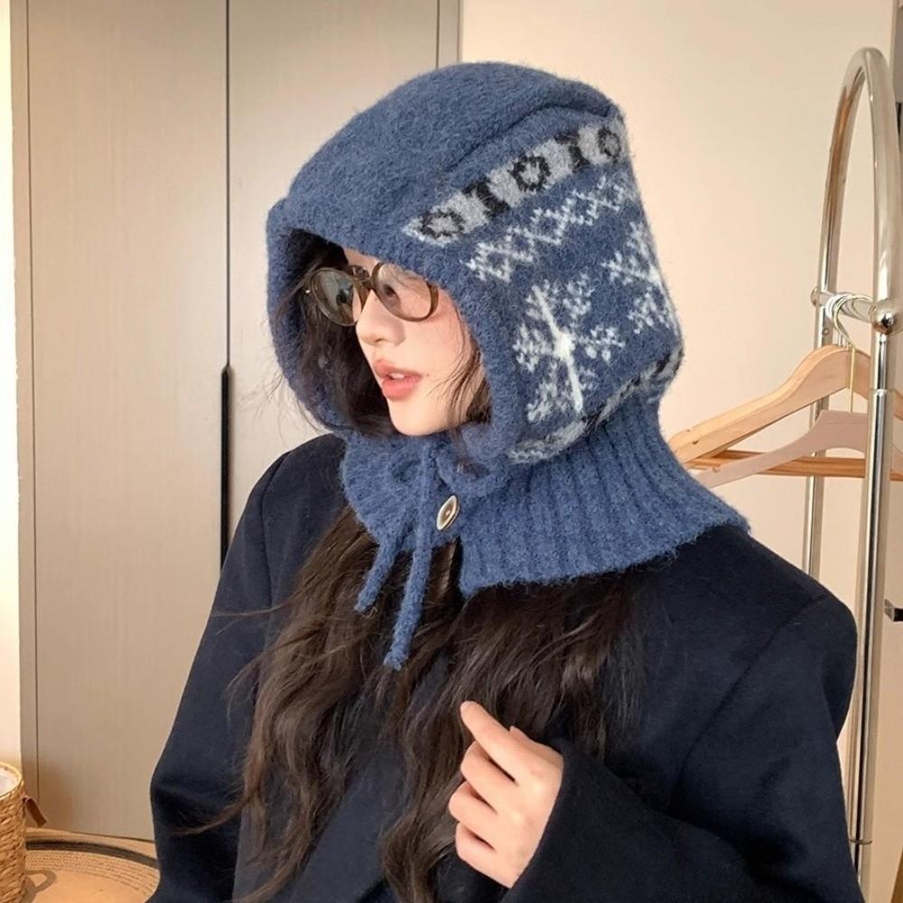 

One-Piece Winter Balaclava Hats Ear Protection Neck Collar Beanies Cap Fashion Knitted Hooded Cap