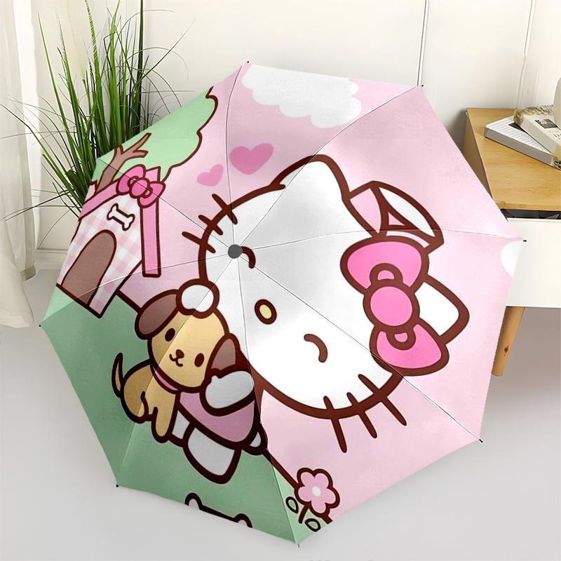 1pc Hello Kitty Automatic Opening/Closing Umbrella with Pink Bow Design - Portable Folding Design, 8-Rib Iron Frame Outdoor Umbrella for Fans, Travele