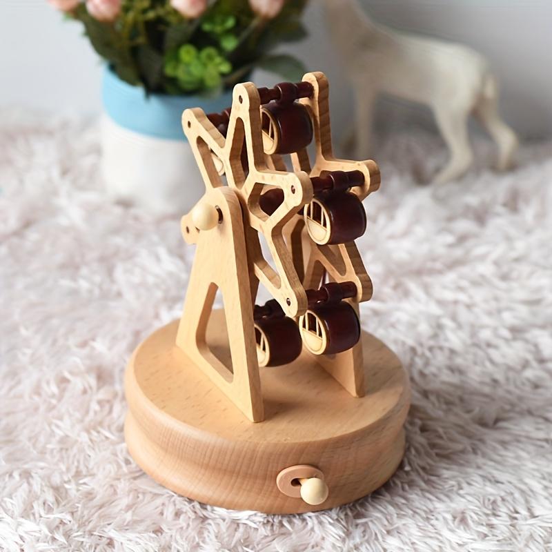 Contemporary Style, Handcrafted Beechwood Music Box with Round Base ,Wind Up Mechanical Movement, No Electricity Needed, Intricate Star Shaped Design,