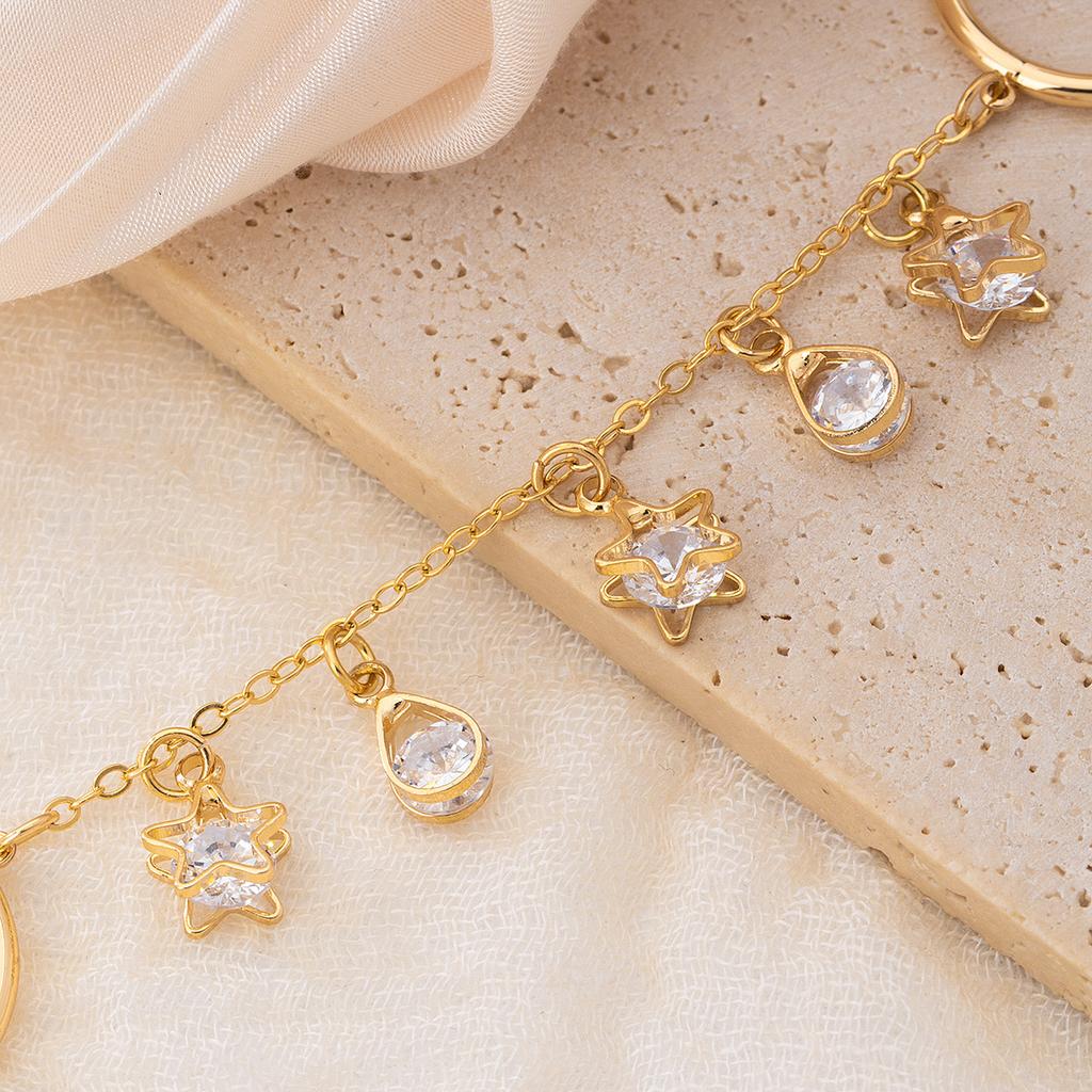 New Double Hoop Star Teardrop Zircon Tassel Pendant Rings for Women Boho Tarnish Free Waterproof Luxury Vintage Jewelry Gifts