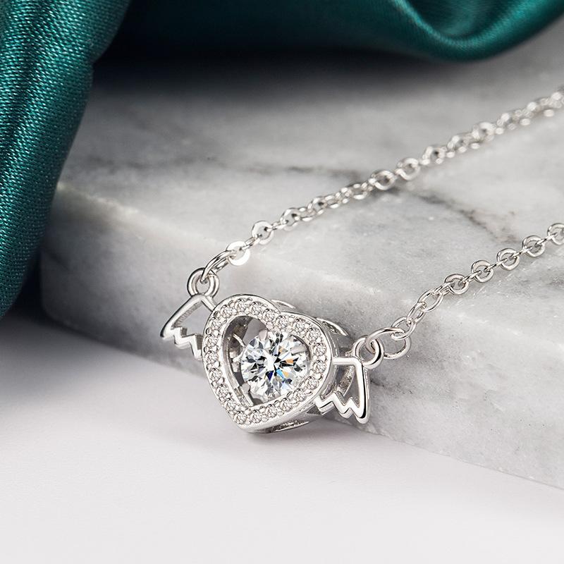 Ladies Crystal Love Heart Pendant Necklace Jewelry