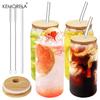1/4PCS Transparent Bubble Tea Cup Cup With Lid and Straw Iced Americano Glass Beer Can Milk Mocha Cups Breakfast Mug Drinkware
