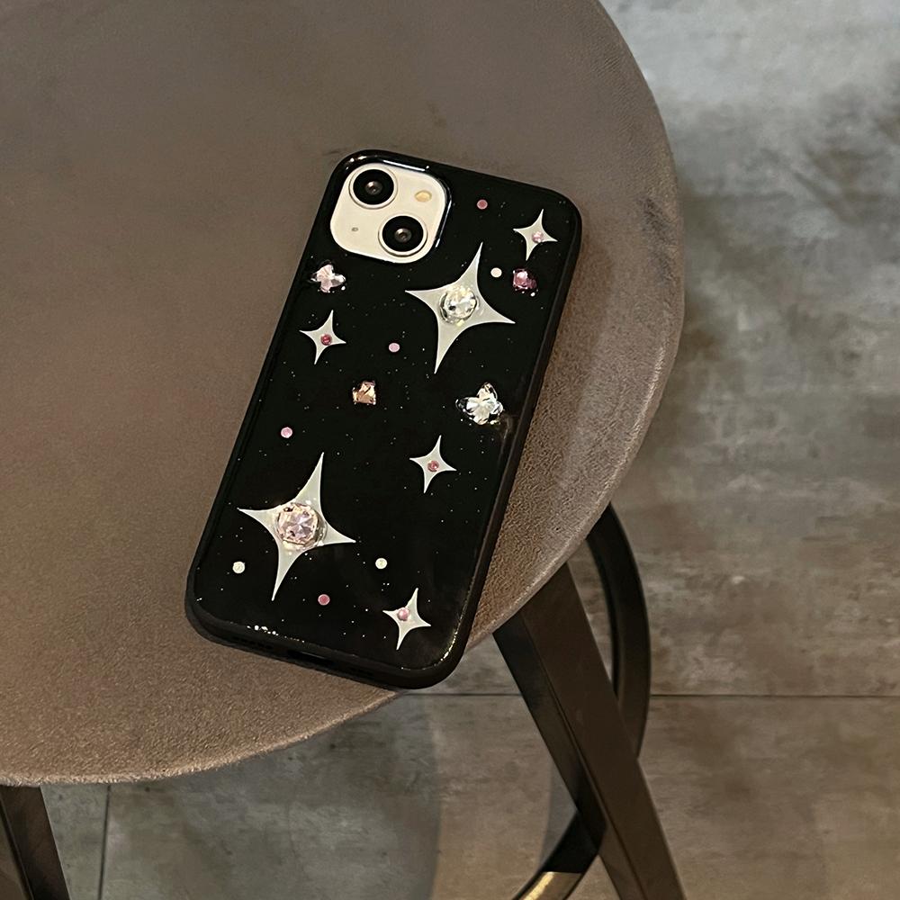3D Strassstern Handyhülle Für iPhone 17 16 15 14 13 12 11 Pro Max 14promax Schwarze Weiche Rückseite