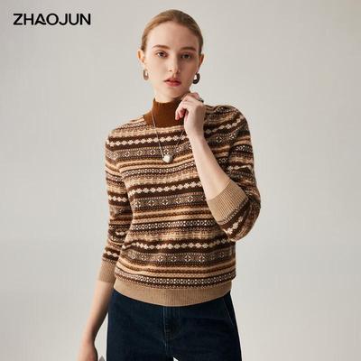 Zhaojun Damestrikket Fair Isle Stribet Kasmir Turtleneck Sweater