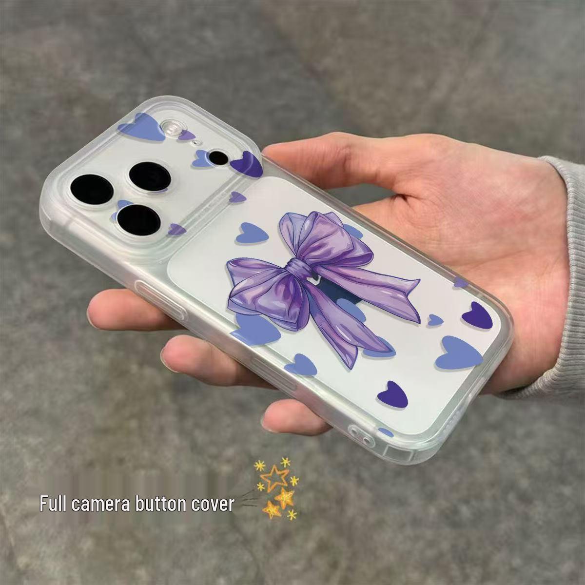 

Purple Heart Flower Camera Button Case for Apple 17/16/15/14/13/12/11 iPhone 15 Pro