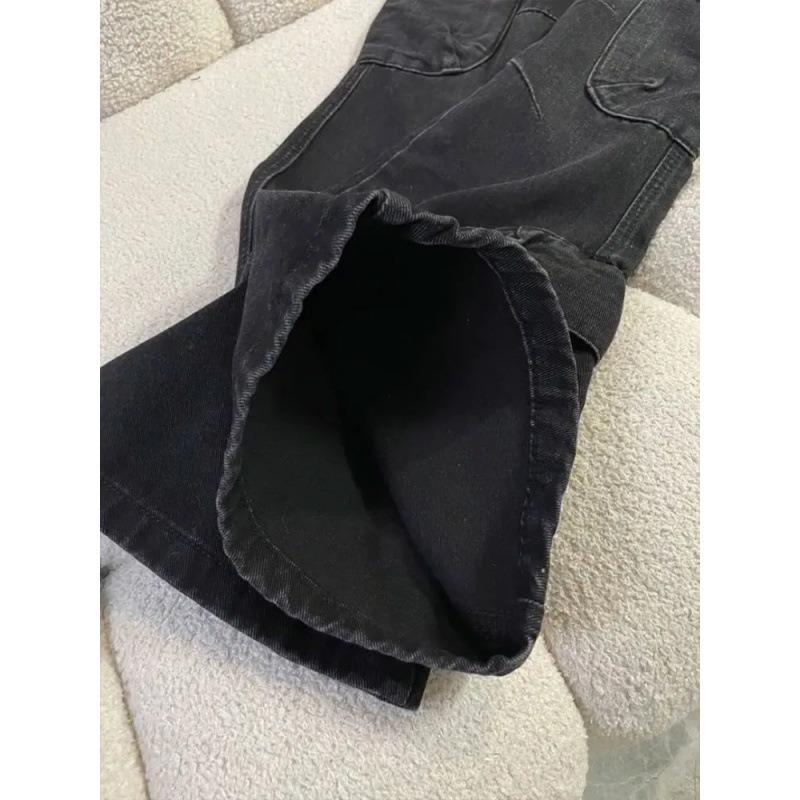 Black and Gray Spice Girl Tooling Micro-flared Pants Women's Winter New High-waisted Slim-fitting Versatile Floor-mopping Trousers