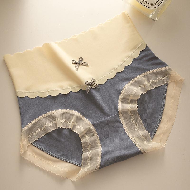 

Женские трусики с высокой талией и цветными блоками, брюшная полоска из полимолочной кислоты, шелк тутового шелкопряда, удобное нижнее белье, трусики больших размеров с кружевной кромкой XL темно-синий