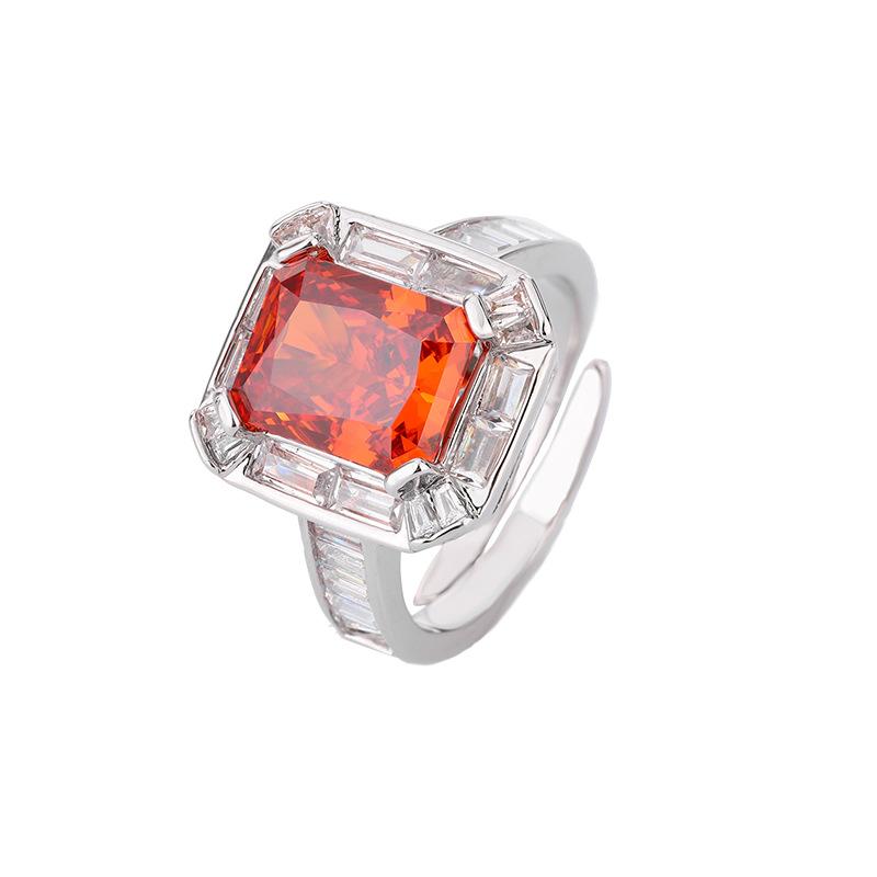 Jewelry Copper Bottom Gold-Plated High Carbon Diamond Ice Flower Square Diamond Copper Inlaid Temperament Light Luxury Ring Female 8 * 10