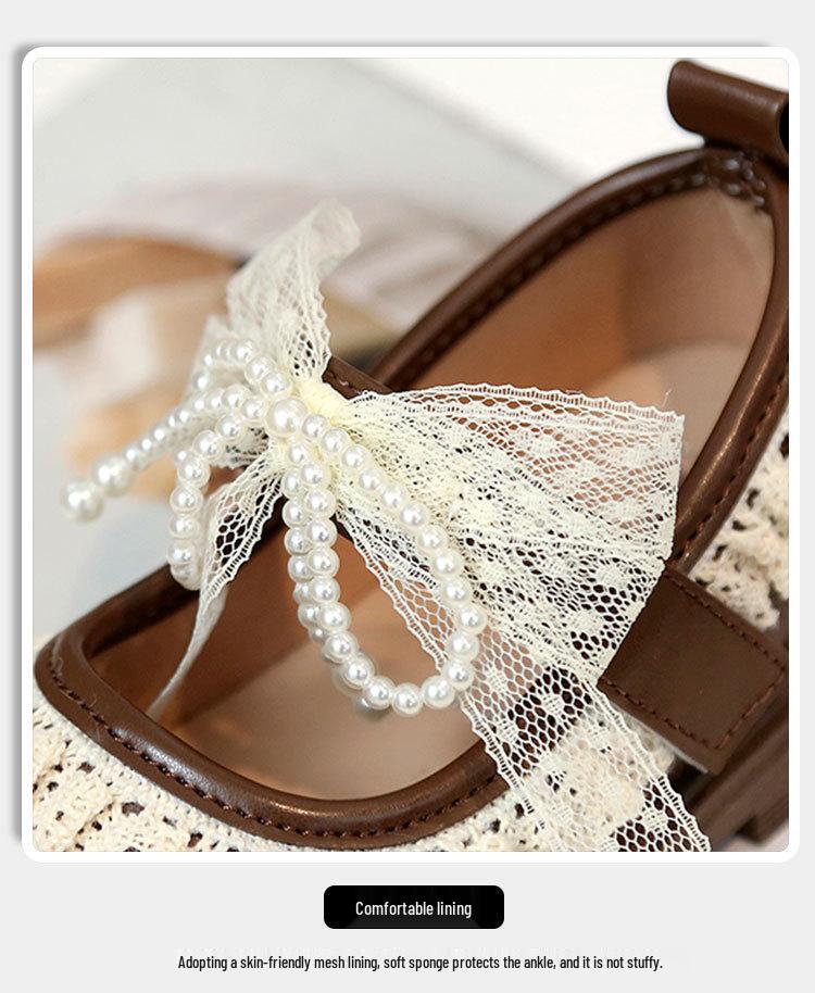 Girls' Lace Bow Leather Shoes - Spring & Autumn Korean Style Princess Performance Shoes with Pearls