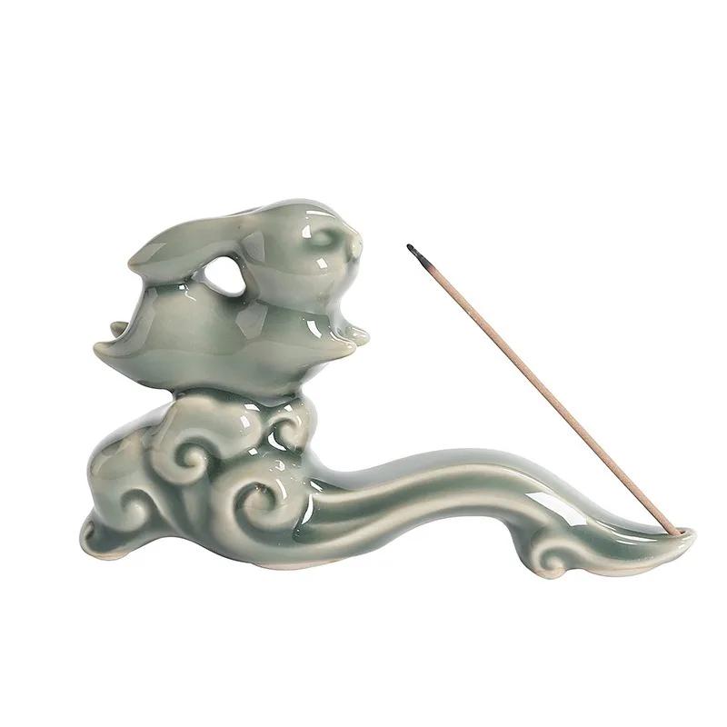 1 Peça Suporte de Incenso Coelho de Jade Celadon sobre Nuvens Auspiciosas Perfeito para Varetas de Sândalo Decoração Elegante para Casa (Sem Incenso)