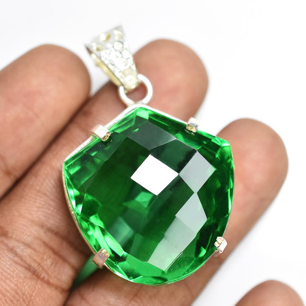 Top Qualität 80 Karat Natürlicher Grüner Topas Ausgefallen Zertifiziert 925 Silber Stein Anhänger MY.PD-97-NS