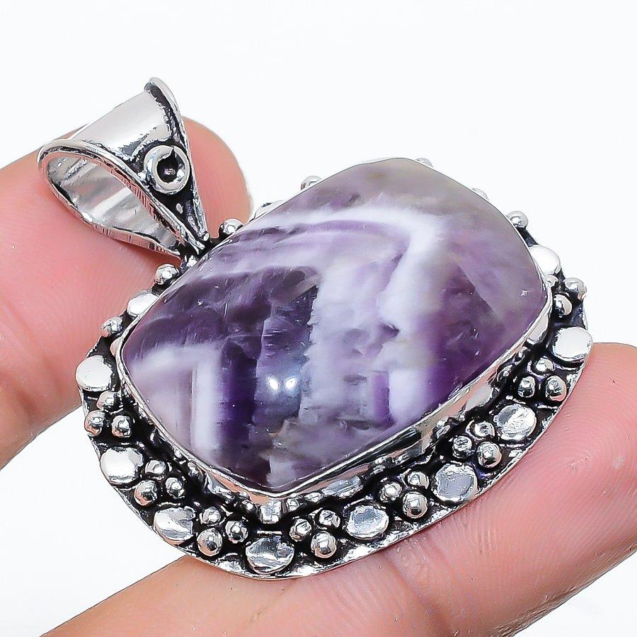 

Chevron Amethyst Gemstone Handmade Ethnic Jewelry Pendant 1.58 VR-4086