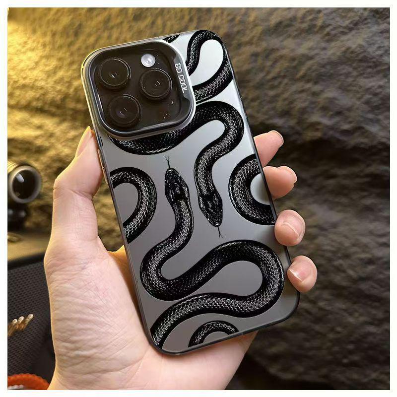 Dark Snake Pattern Hard Shell Case for Apple 12/13/14/15 Pro Max/16 - Euro/American Style