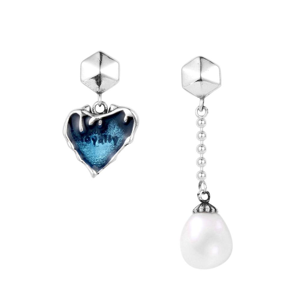 French Retro Love Pearl Asymmetric Earrings Tassel Long Earrings Valentine's Day Gift
