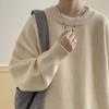 Damski luźny sweter z grubego dzianiny, gładki, z okrągłym dekoltem, w leniwym stylu