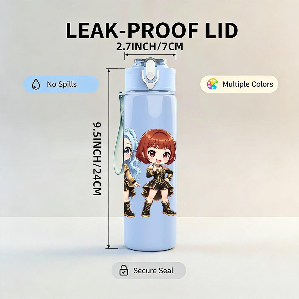 1PC Two Game Female Character Standing 750ml Color Plastic Sports Water Bottle Leakproof Flip Straw Lid Suitable for Sports Office Home Use