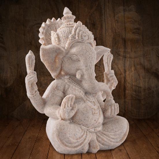 Sandstone Hindu Elephant Statue Ganesha Buddha Sculpture Figurine Home Decor