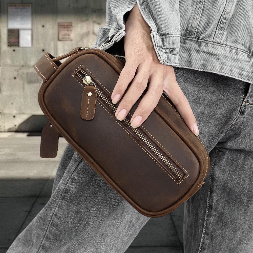 Men's Genuine Leather Clutch & Wash Bag - High-End Retro Design