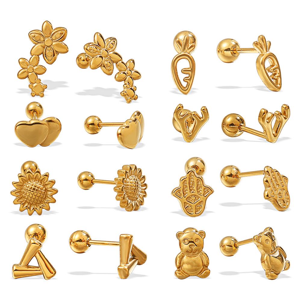 Stylish cute exquisite wind irregular shape stud earrings stainless steel gold plated variety earrings women