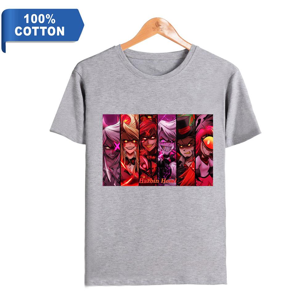 

Футболки с изображением аниме Hazbin Hotel Harajuku, винтажная потертая футболка для мужчин, уличная футболка в стиле хип-хоп, футболка большого размера XXXXL серый