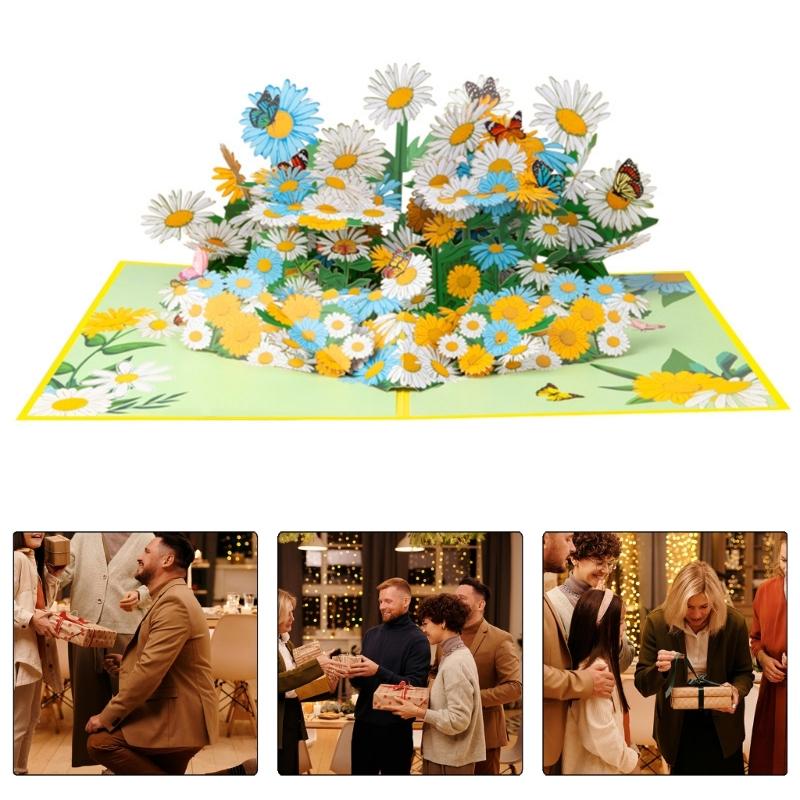 Multicolored Daisies 3D Foldable Card Attractive 3D Foldable Card Unique Flower Greeting Card for Every Celebration