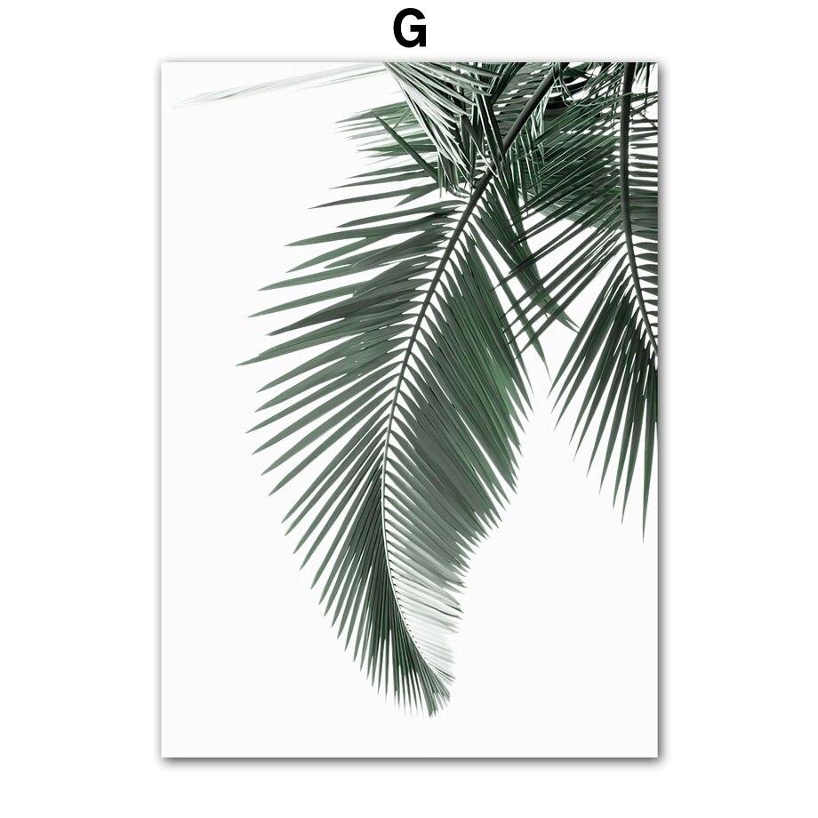 Tropické rostliny Palmové listy Bílý květ Nástěnná malbaPlátno Severské plakáty a obrazy Nástěnné obrazy pro výzdobu obývacího pokoje