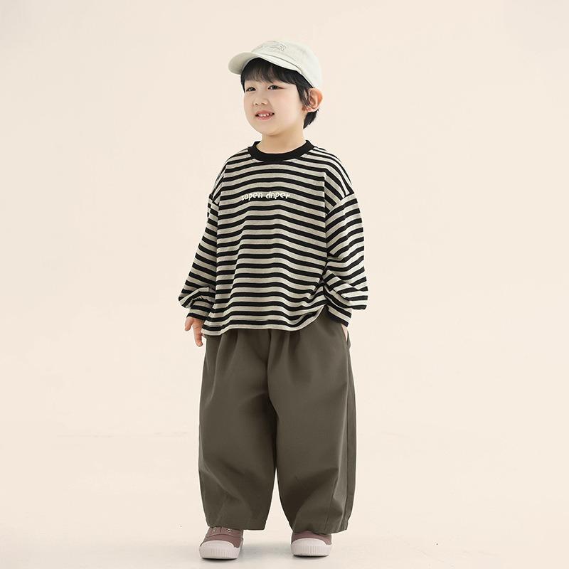 Boys Kids Crew Neck Long Sleeve Striped Casual T Shirt Spring Autumn Top