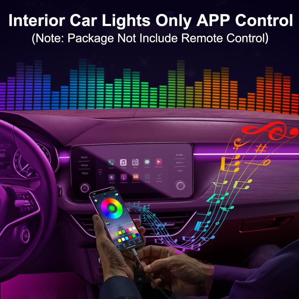 Interior Car LED Strip Lights APP Control, 5 In 1 RGB 16 Million Colors Ambient Lighting Kit With 236 Inches Fiber Optic, Music Mode Ide Car Lighting