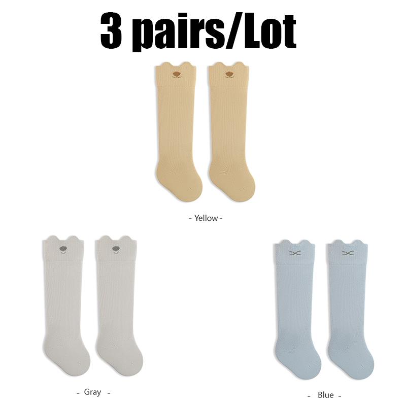 

3 пары детских носков-гольф, мягкие детские носки до колена для новорожденных, дышащие детские носки для мальчиков и девочек, однотонные детские носки XS(0-6M)