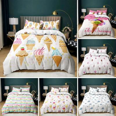 Eiscreme Bettbezug Set Bunt Eiscreme Süßer Stil Bettwäsche Set für Kinder Mädchen Mikrofaser Sommer Queen King Size Bettbezug