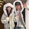 Mens Oversized Hooded Puffer Jacket With Faux Fur Collar Winter Warm Thick Cotton Coat Couples